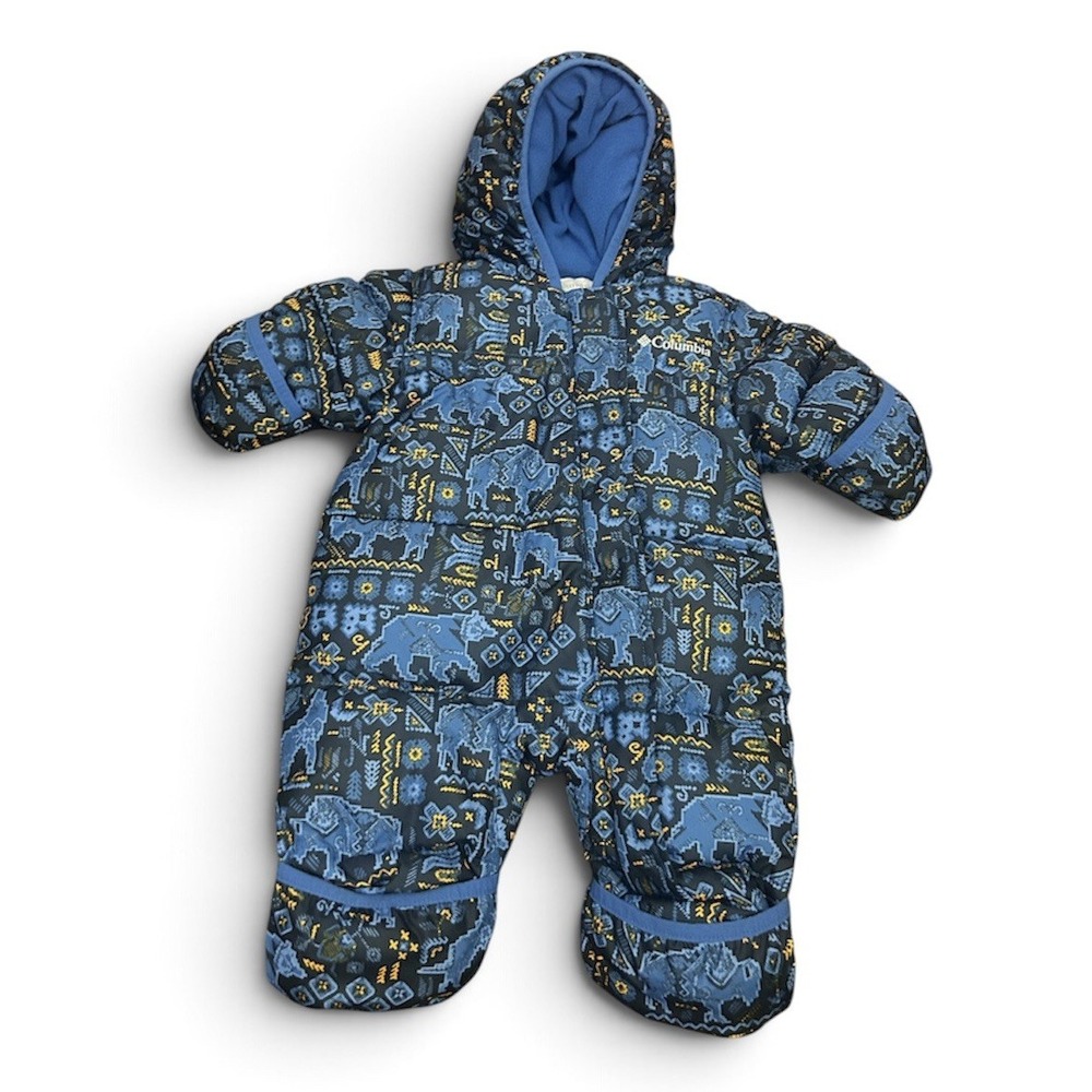 Columbia Snowsuit 0-3M Snuggly Bunny Down Bunting Baby Blue Aztec Bear 0-3 Month